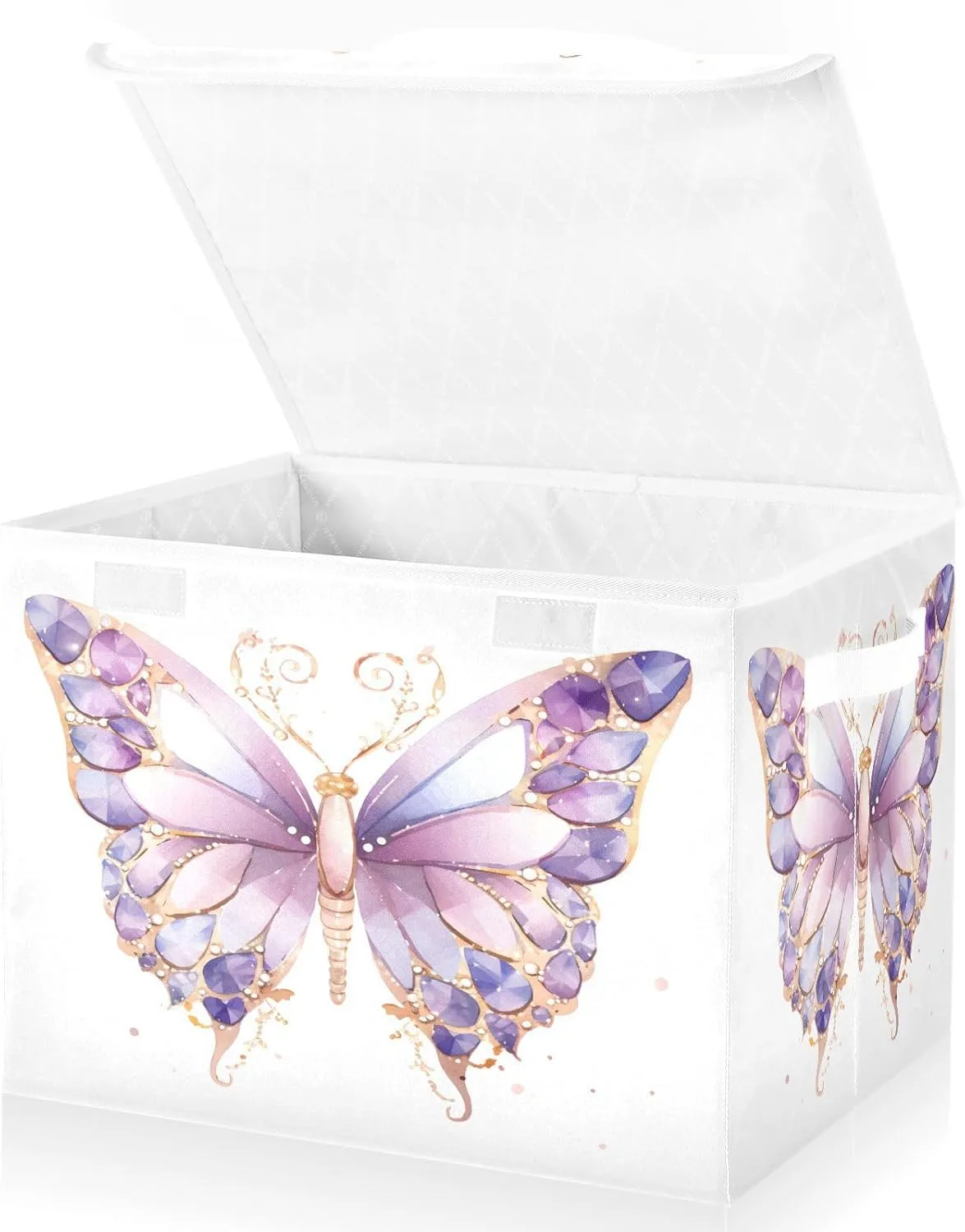 Containers Baskets with Lids Purple Butterfly Fabric Foldable Storage Bins Organizer with Lid Collapsible Storage Boxes for Home Bedroom Closet Office