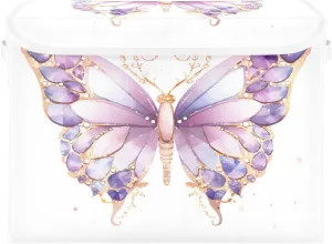 Containers Baskets with Lids Purple Butterfly Fabric Foldable Storage Bins Organizer with Lid Collapsible Storage Boxes for Home Bedroom Closet Office