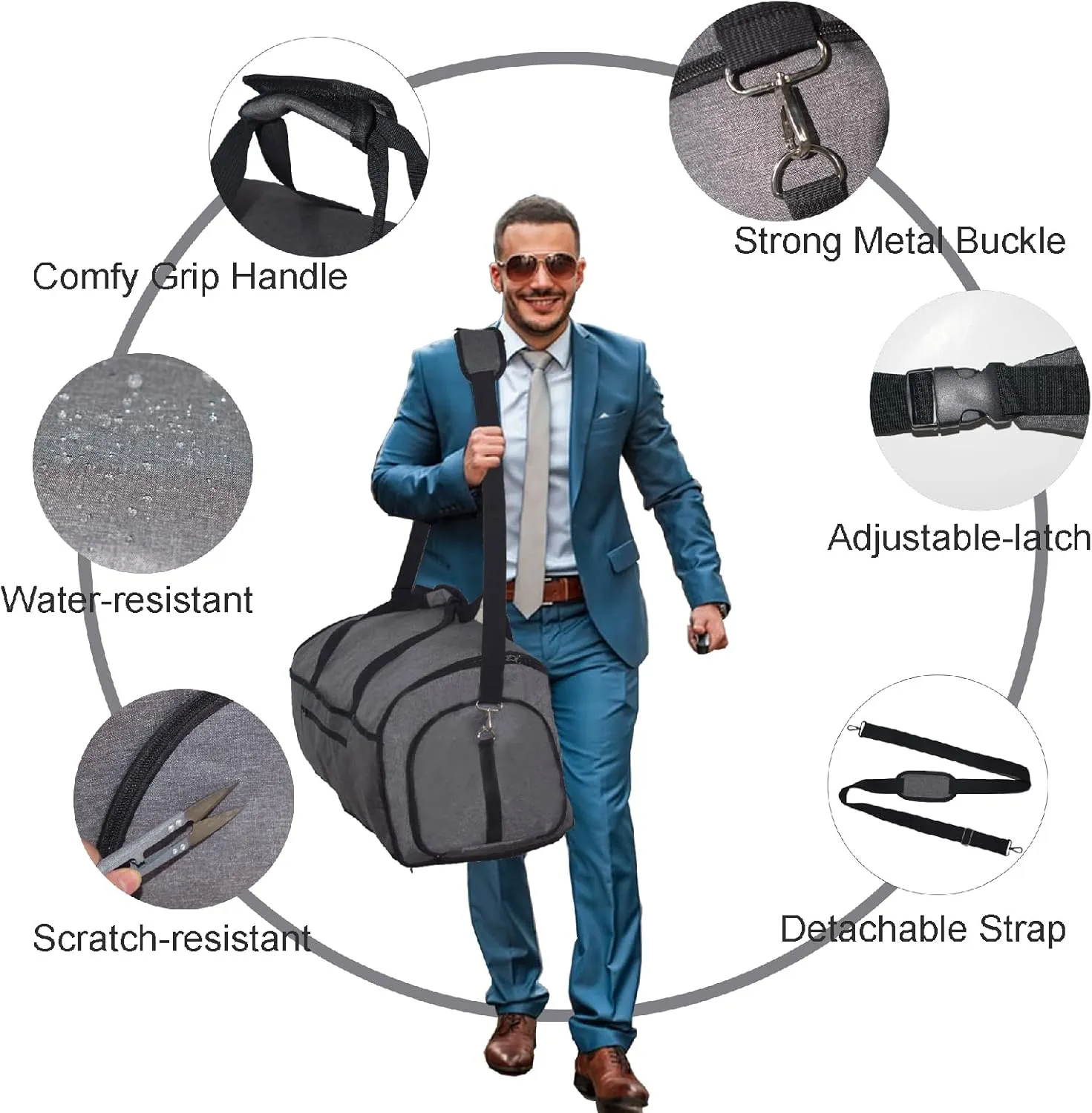 Convertible Duffle Garment Bag, Garment Duffle Bags for Travel, 4 in 1 Garment Bag with Shoulder Strap, Carry on Garment Duffel Bag for Men, Foldable Duffel Suit Bag for Business, Dark Grey