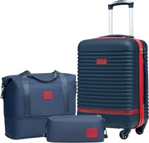 Coolife Suitcase Set 3 Piece Luggage Set Carry On Travel Luggage TSA Lock Spinner Wheels Hardshell Lightweight Luggage Set(Navy Red, 3 piece set (DB/TB/20))