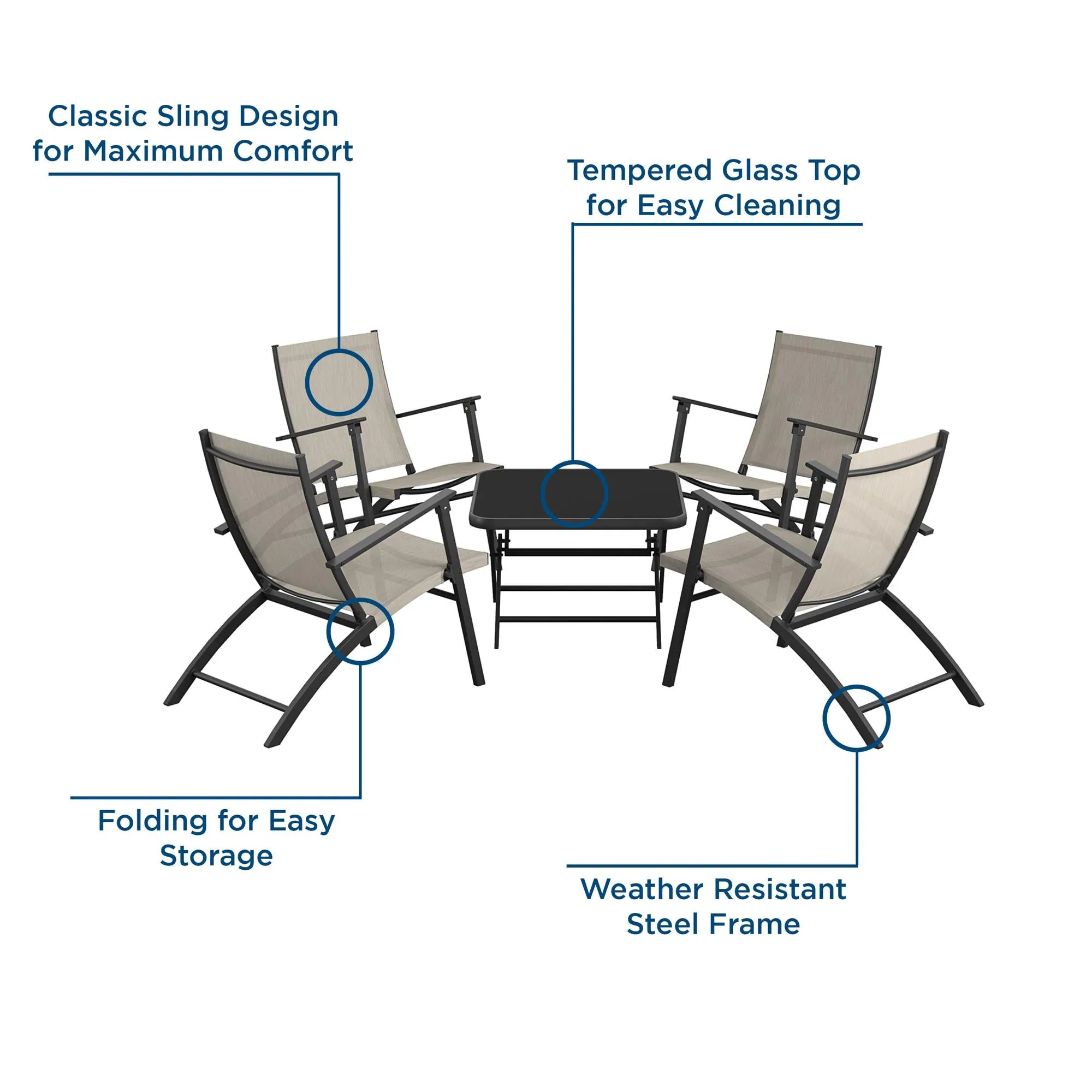 COSCO 5 - Piece Folding Sling Chat Set