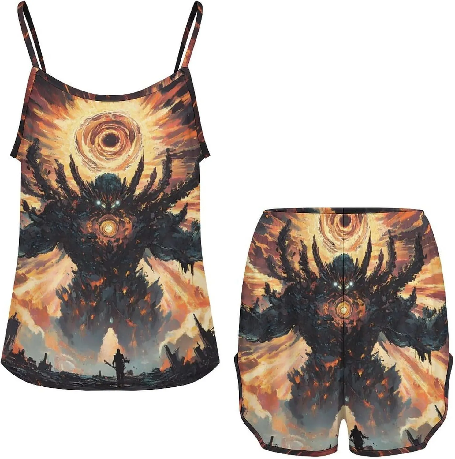 Cosmic Evil God Women's Strap Pajama Set Silk Pajamas for Summer