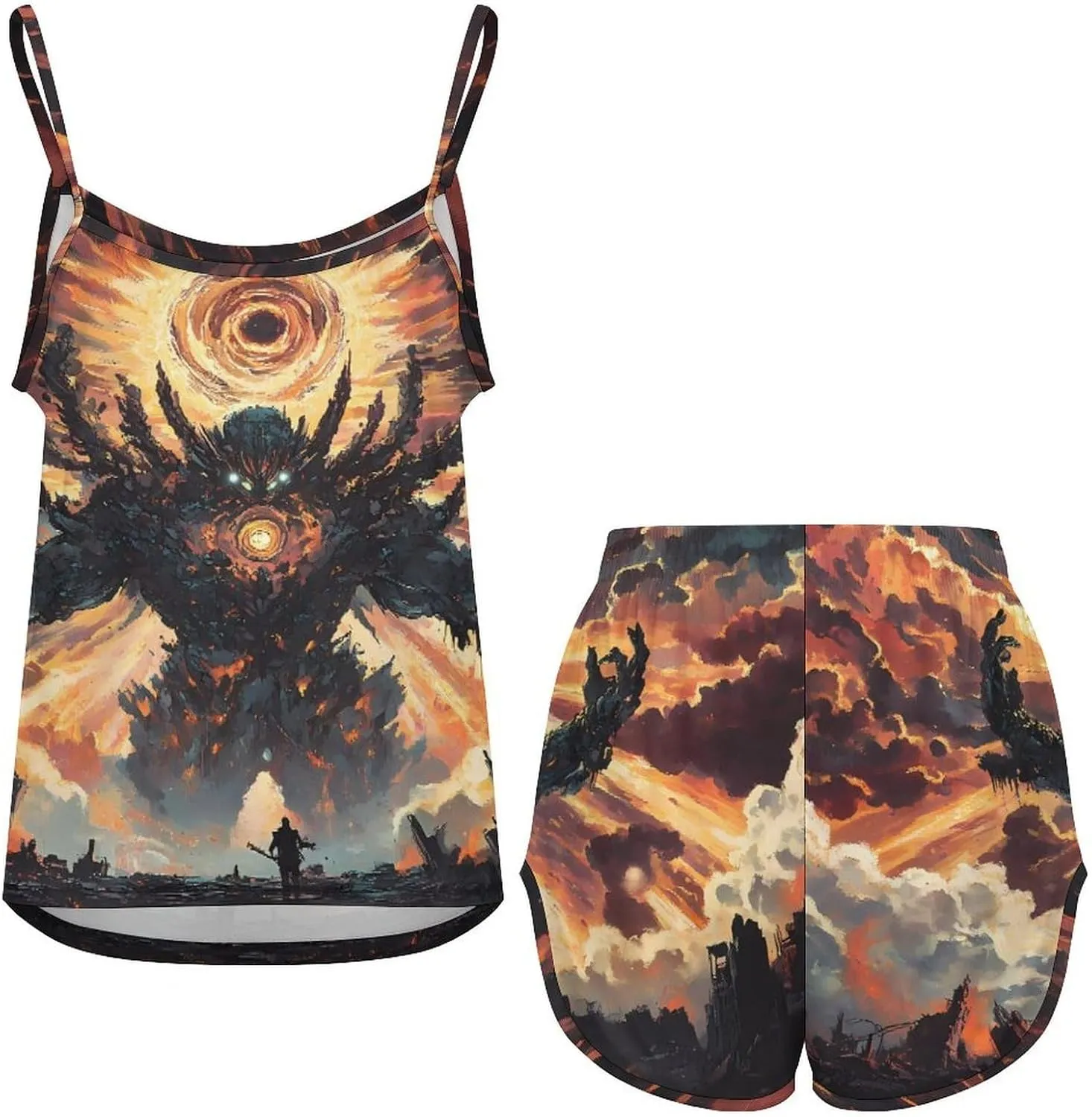 Cosmic Evil God Women's Strap Pajama Set Silk Pajamas for Summer