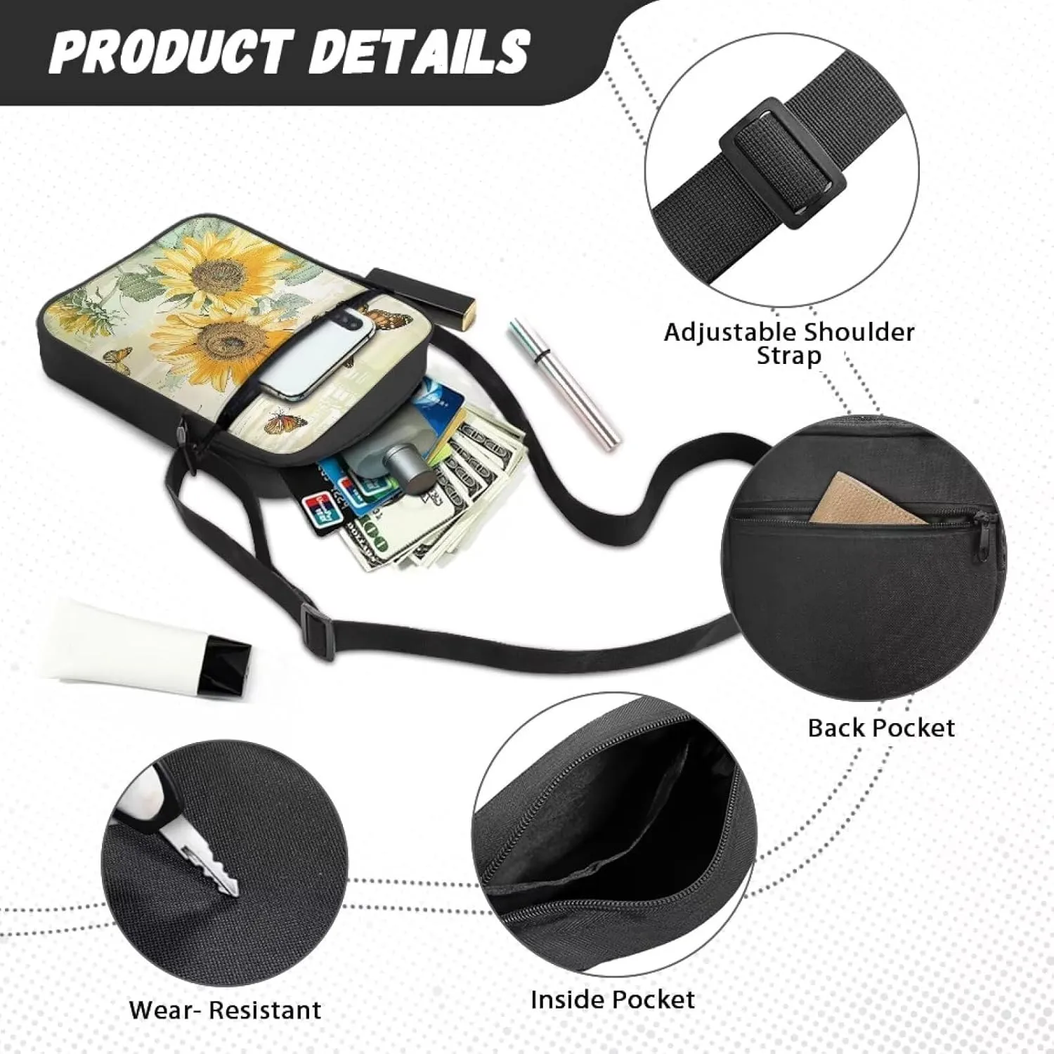 Cossbody Bag Messenger Bag Crossbody Bag Handbag Purse Shoulder Bag with Front Pocket Adjustable