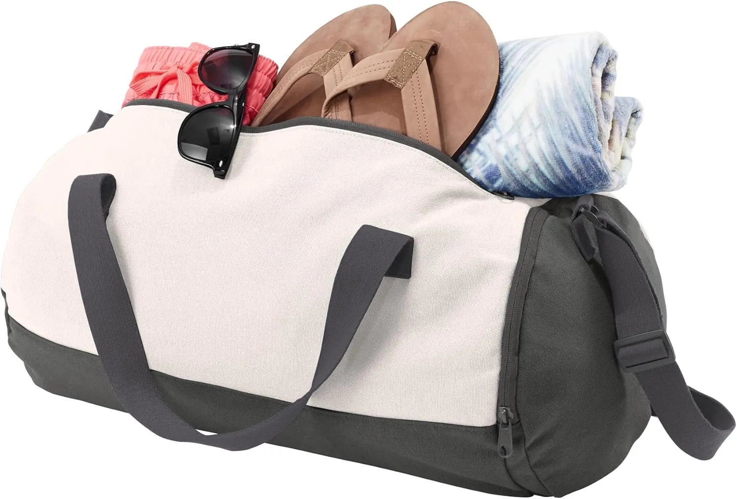 Cotton Sports Duffel Bag with Multiple Different Sport Design Choices (Graphite/Soft White, Swimming)
