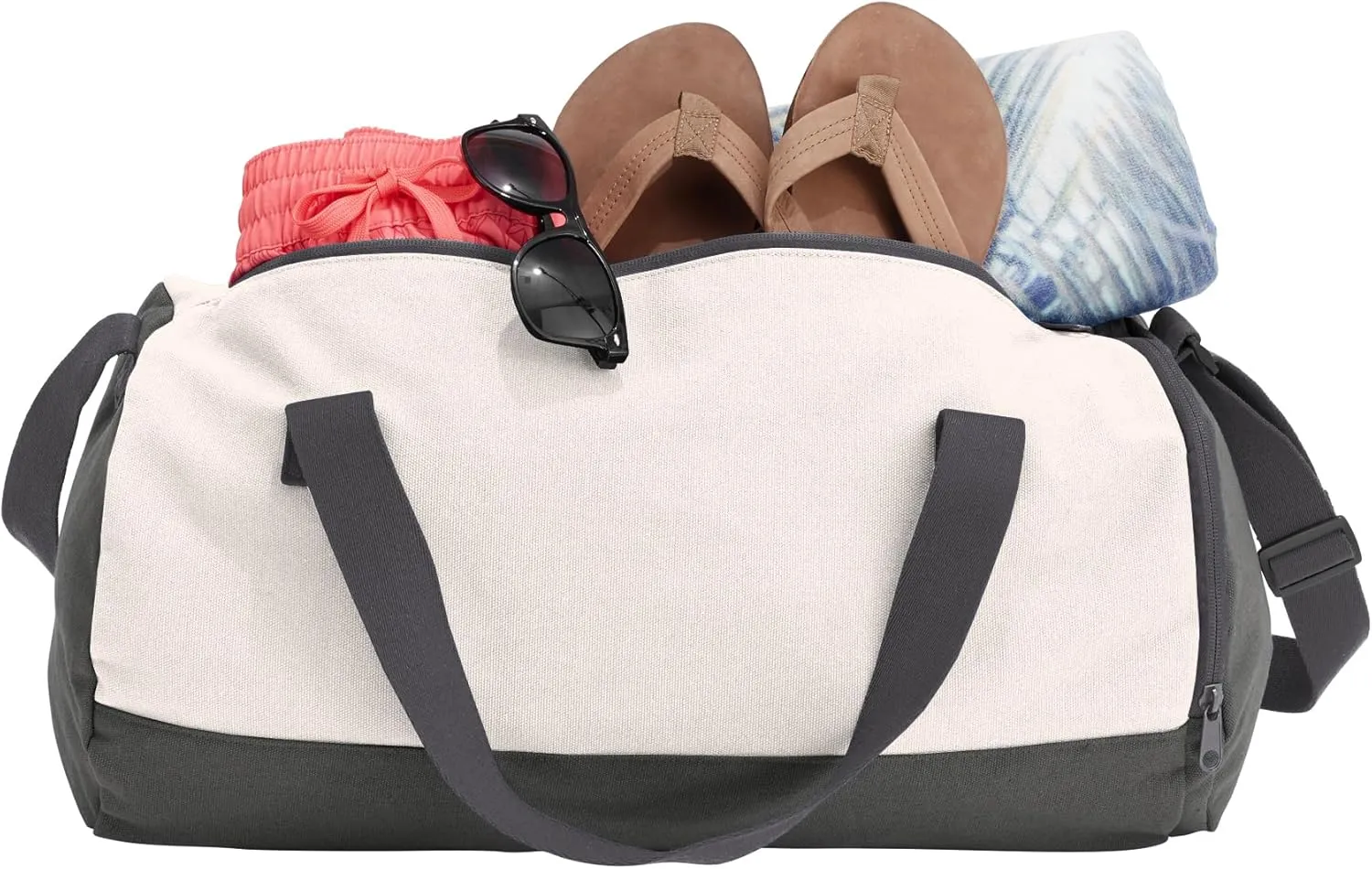 Cotton Sports Duffel Bag with Multiple Different Sport Design Choices (Graphite/Soft White, Swimming)