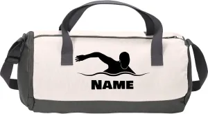 Cotton Sports Duffel Bag with Multiple Different Sport Design Choices (Graphite/Soft White, Swimming)
