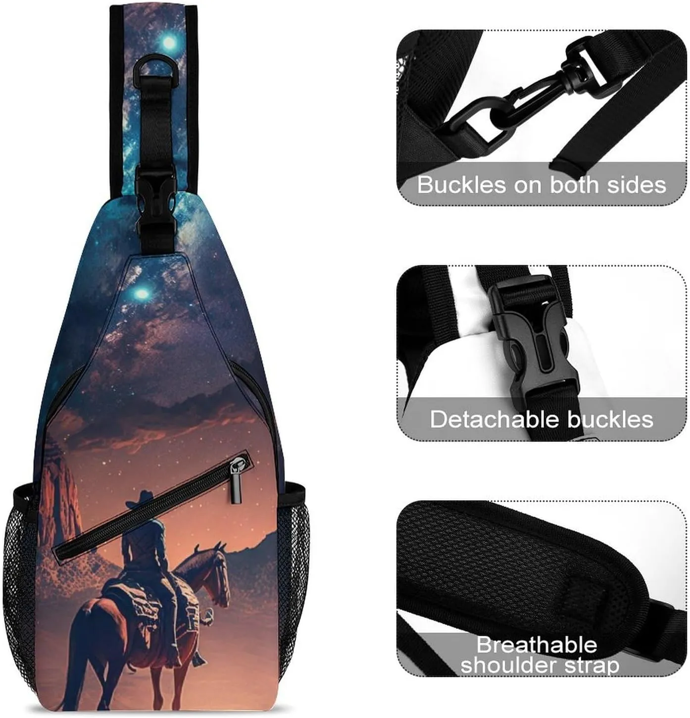 Cowboy-horse-milky-way Crossbody Sling Backpack, Shoulder Bag Chest Bag for Travel Sport Running