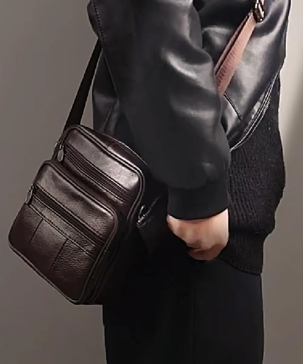Cowhide Leather Messenger Bag For Men Travel Shoulder Crossbody Bag Waterproof Casual Sling Business Handbag