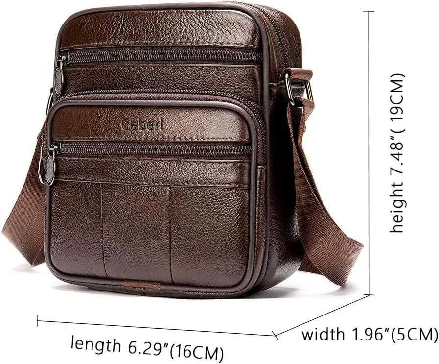 Cowhide Leather Messenger Bag For Men Travel Shoulder Crossbody Bag Waterproof Casual Sling Business Handbag