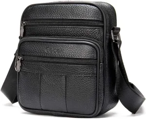 Cowhide Leather Messenger Bag For Men Travel Shoulder Crossbody Bag Waterproof Casual Sling Business Handbag