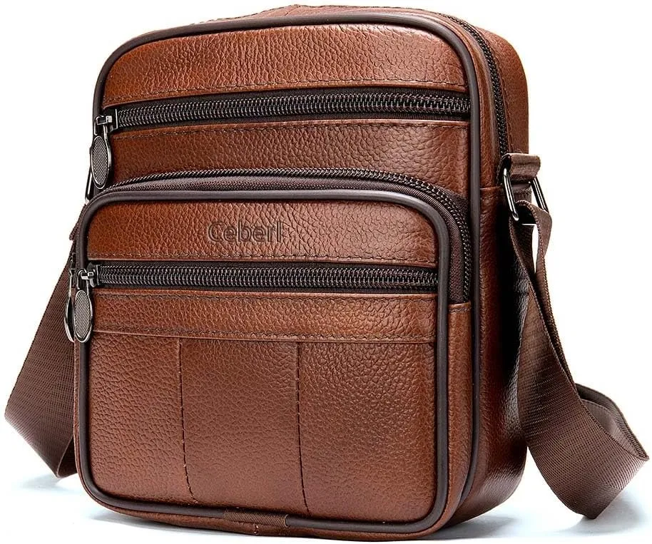 Cowhide Leather Messenger Bag For Men Travel Shoulder Crossbody Bag Waterproof Casual Sling Business Handbag