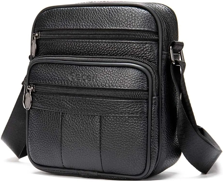 Cowhide Leather Messenger Bag For Men Travel Shoulder Crossbody Bag Waterproof Casual Sling Business Handbag