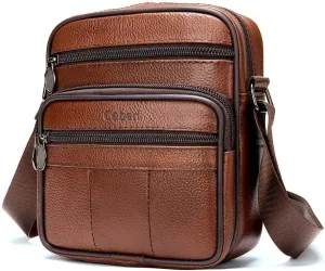 Cowhide Leather Messenger Bag For Men Travel Shoulder Crossbody Bag Waterproof Casual Sling Business Handbag