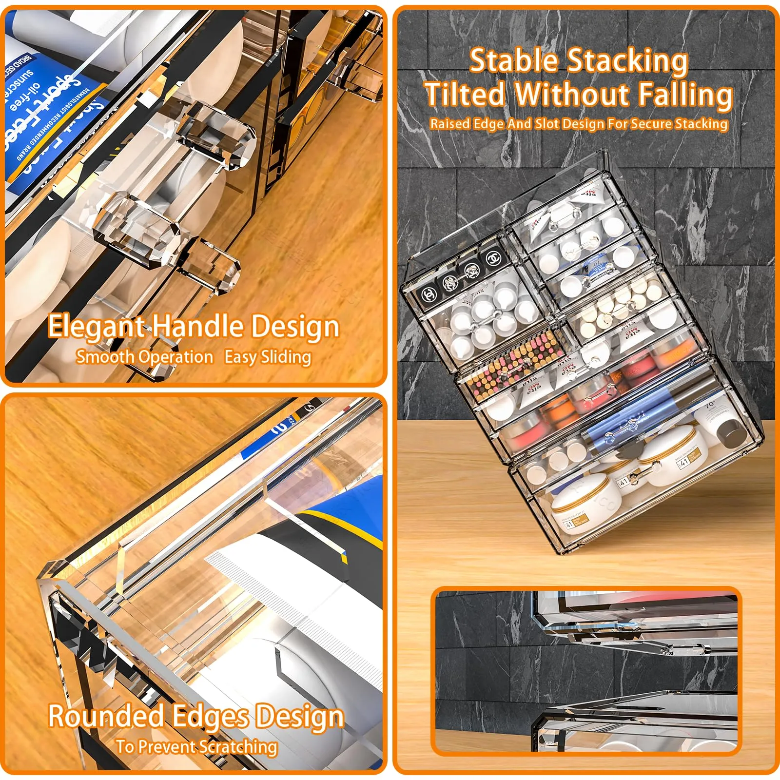 Cq acrylic Clear Makeup Organizer - 2 Drawer Vanity Makeup Holder for Skincare, Hair Clip, Jewelry and Beauty Storage - 1 Pack