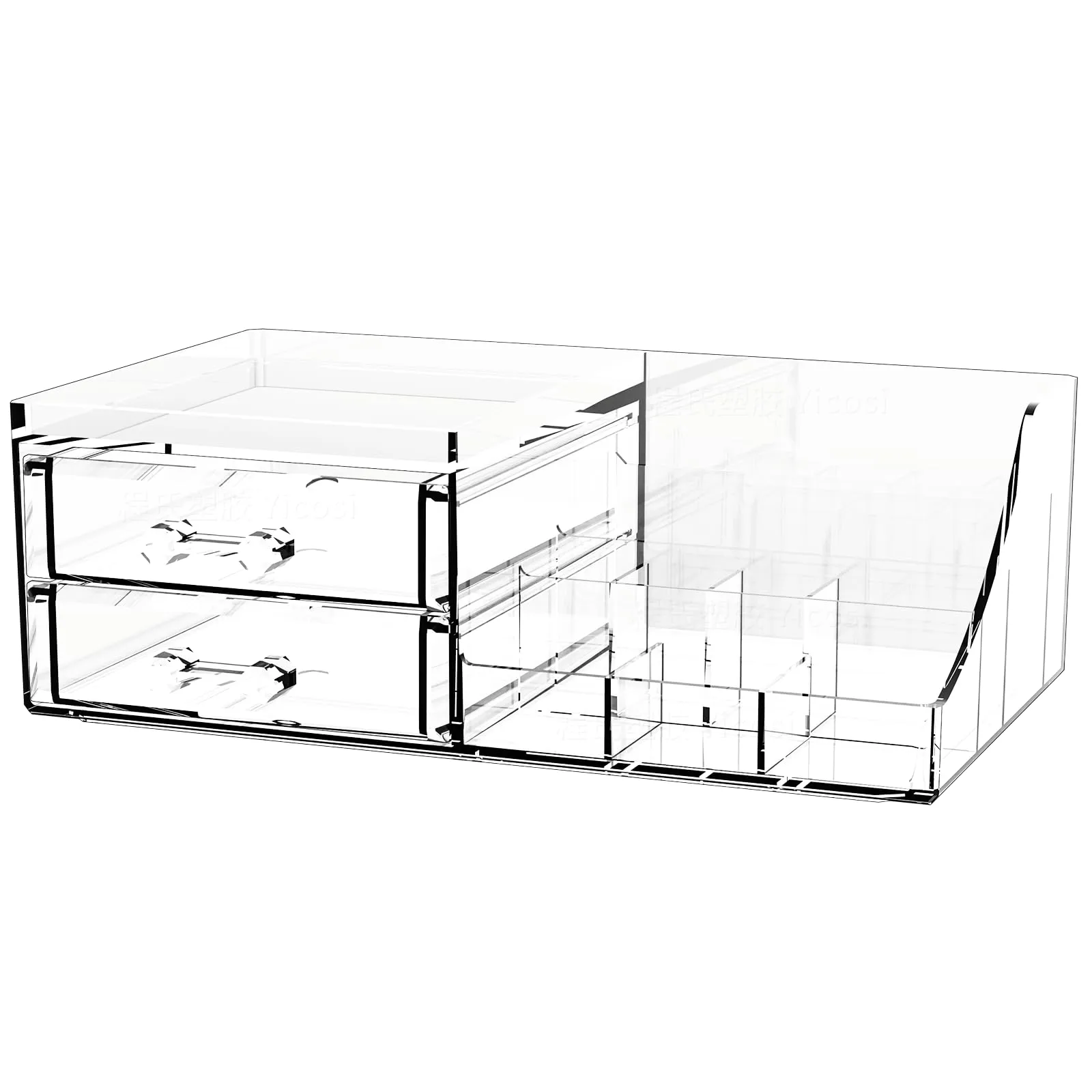 Cq acrylic Clear Makeup Organizer - 2 Drawer Vanity Makeup Holder for Skincare, Hair Clip, Jewelry and Beauty Storage - 1 Pack