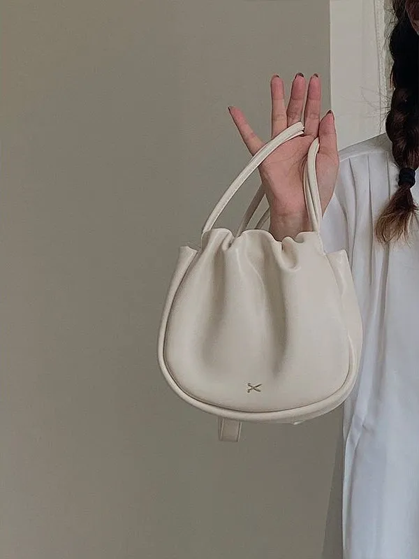 creamtopmall Cute Crossbody Sling Bag, Creamy Vegan Leather Shoukder Bag for Women, Pleated Opening Pouch Bag, Elegant Small Purse, Mininalist Handbag
