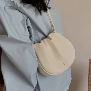 creamtopmall Cute Crossbody Sling Bag, Creamy Vegan Leather Shoukder Bag for Women, Pleated Opening Pouch Bag, Elegant Small Purse, Mininalist Handbag