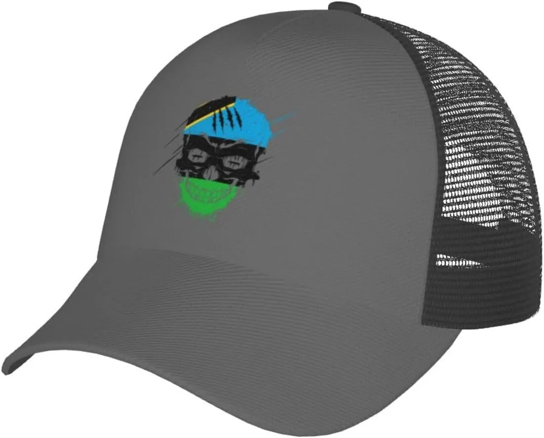 Creative Zanzibar Patriot Skull National Flag Baseball Cap Women Men Breathable Mesh Back Baseball Caps Adjustable Trucker Sun Hat Outdoor Sports Dad Hats