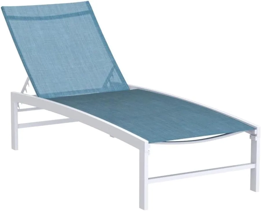 Crestlive Products Outdoor Lounge Chairs, Aluminum Pool Chaise Lounge Chairs, Adjustable Five-Position Tanning Recliner, All Weather for Patio, Beach, Yard, Pool (1PC Blue)
