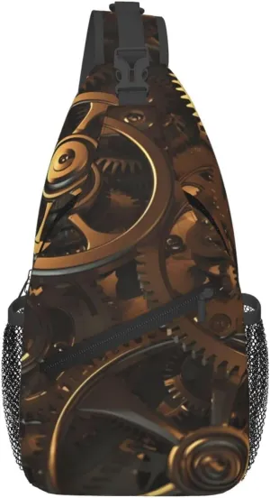 Cross Chest Bag Diagonally Sling Backpack Crossbody Shoulder Bag Cool Steampunk Gears Sling Bag Travel Hiking Daypack