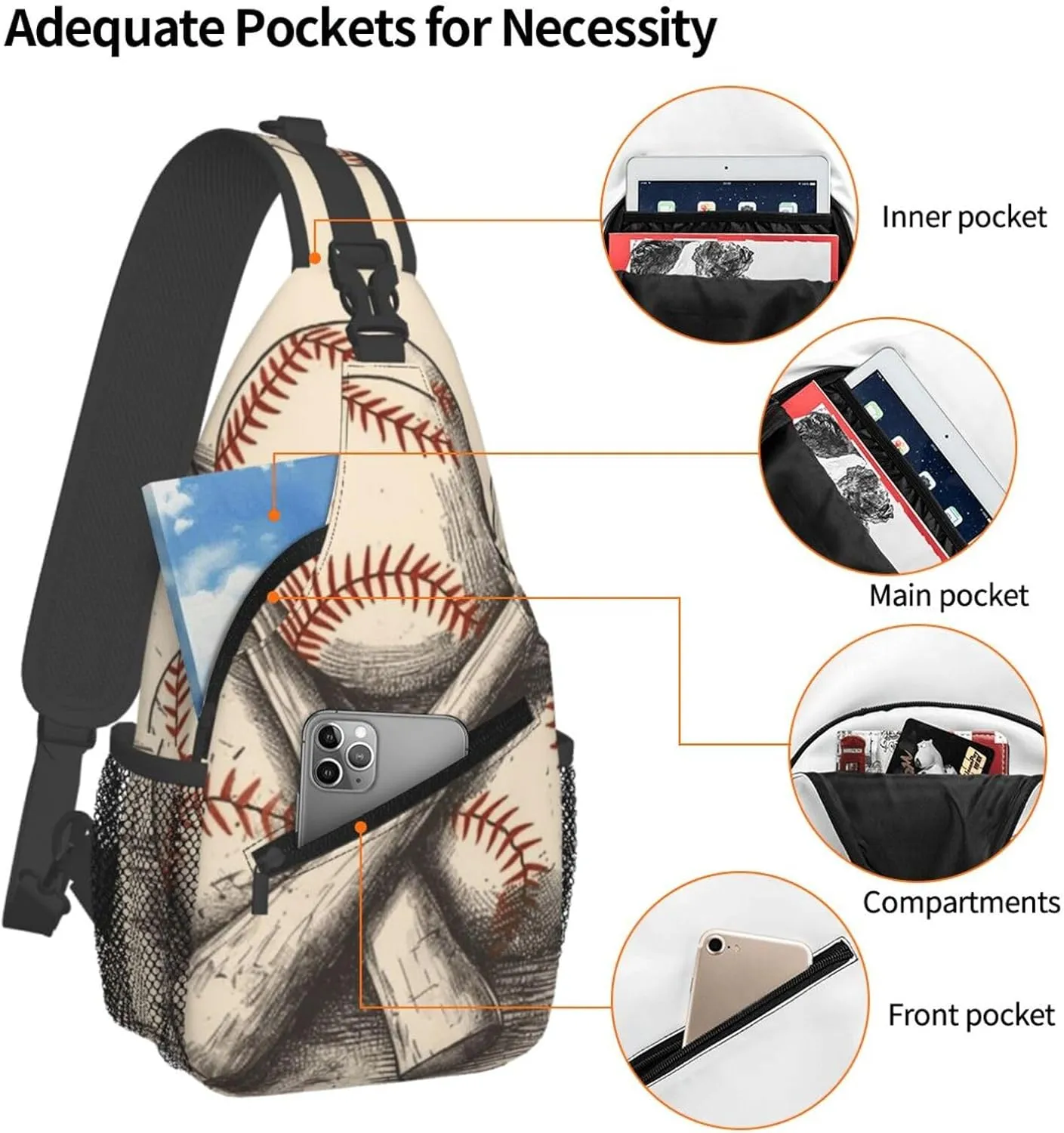 Cross Chest Bag Diagonally Sling Backpack Crossbody Shoulder Bag Horses Sling Bag Travel Hiking Daypack