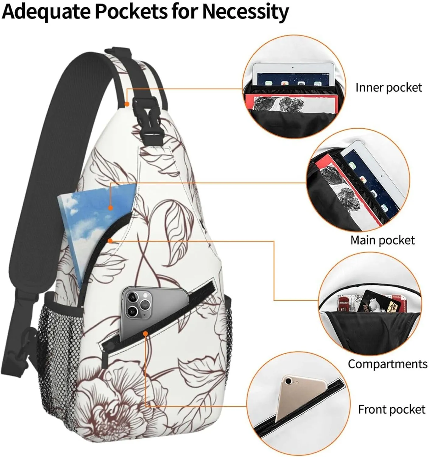 Cross Chest Bag Diagonally Sling Backpack Crossbody Shoulder Bag Lotus and Black Zen Stones Sling Bag Travel Hiking Daypack