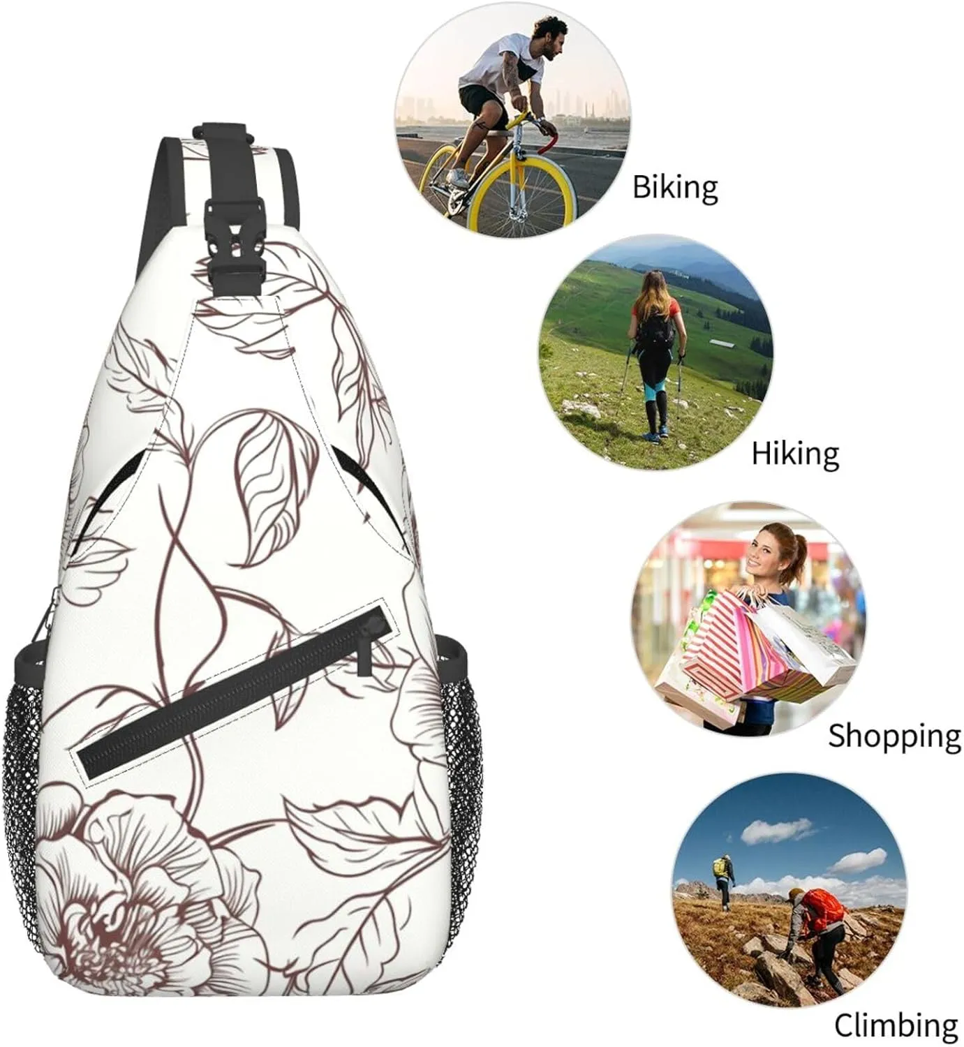 Cross Chest Bag Diagonally Sling Backpack Crossbody Shoulder Bag Lotus and Black Zen Stones Sling Bag Travel Hiking Daypack