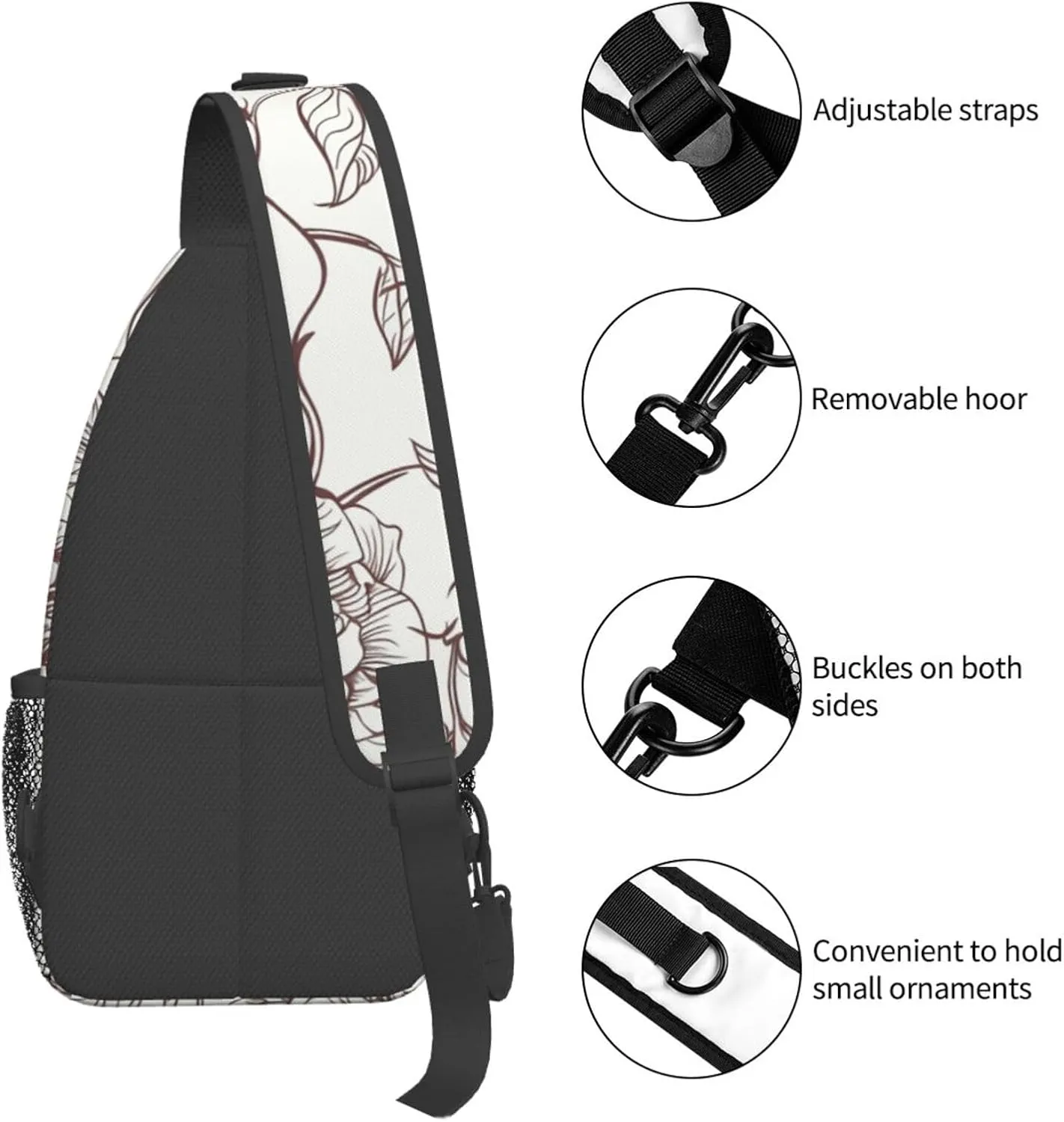 Cross Chest Bag Diagonally Sling Backpack Crossbody Shoulder Bag Lotus and Black Zen Stones Sling Bag Travel Hiking Daypack