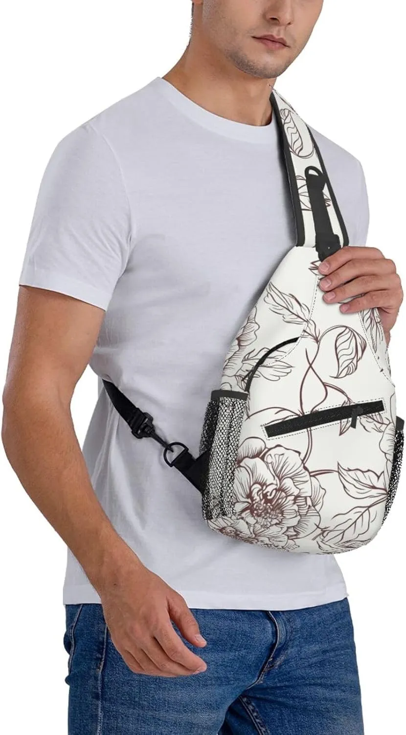 Cross Chest Bag Diagonally Sling Backpack Crossbody Shoulder Bag Lotus and Black Zen Stones Sling Bag Travel Hiking Daypack