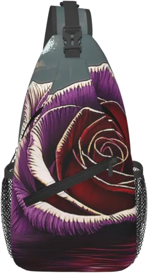 Cross Chest Bag Diagonally Sling Backpack Crossbody Shoulder Bag Mysterious Water Giant Rose Branches Sling Bag Travel Hiking Daypack