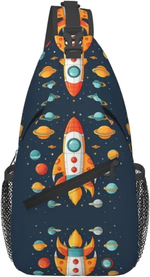 Cross Chest Bag Diagonally Sling Backpack Crossbody Shoulder Bag rocket clipart space ship Sling Bag Travel Hiking Daypack