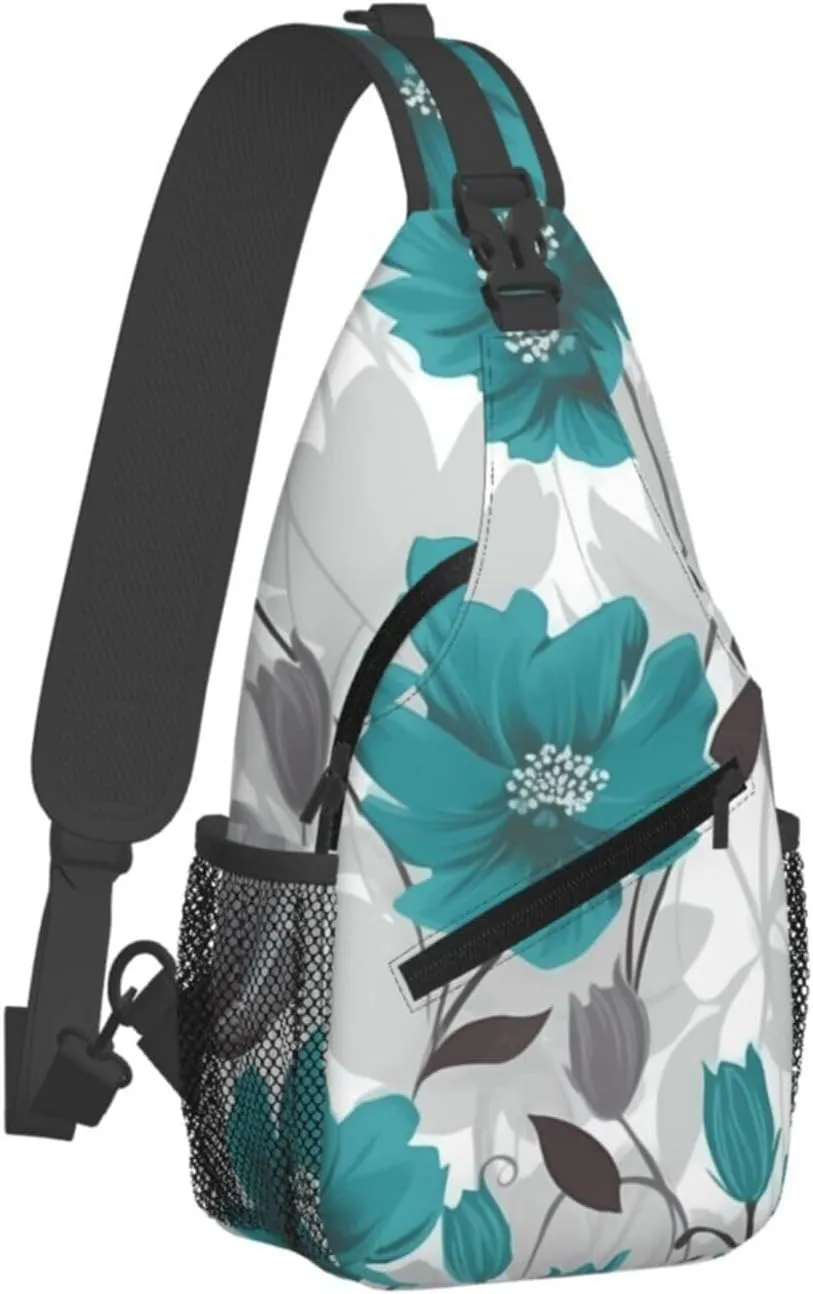 Cross Chest Bag Diagonally Sling Backpack Crossbody Shoulder Bag Turquoise Blue Gold Marble Sling Bag Travel Hiking Daypack