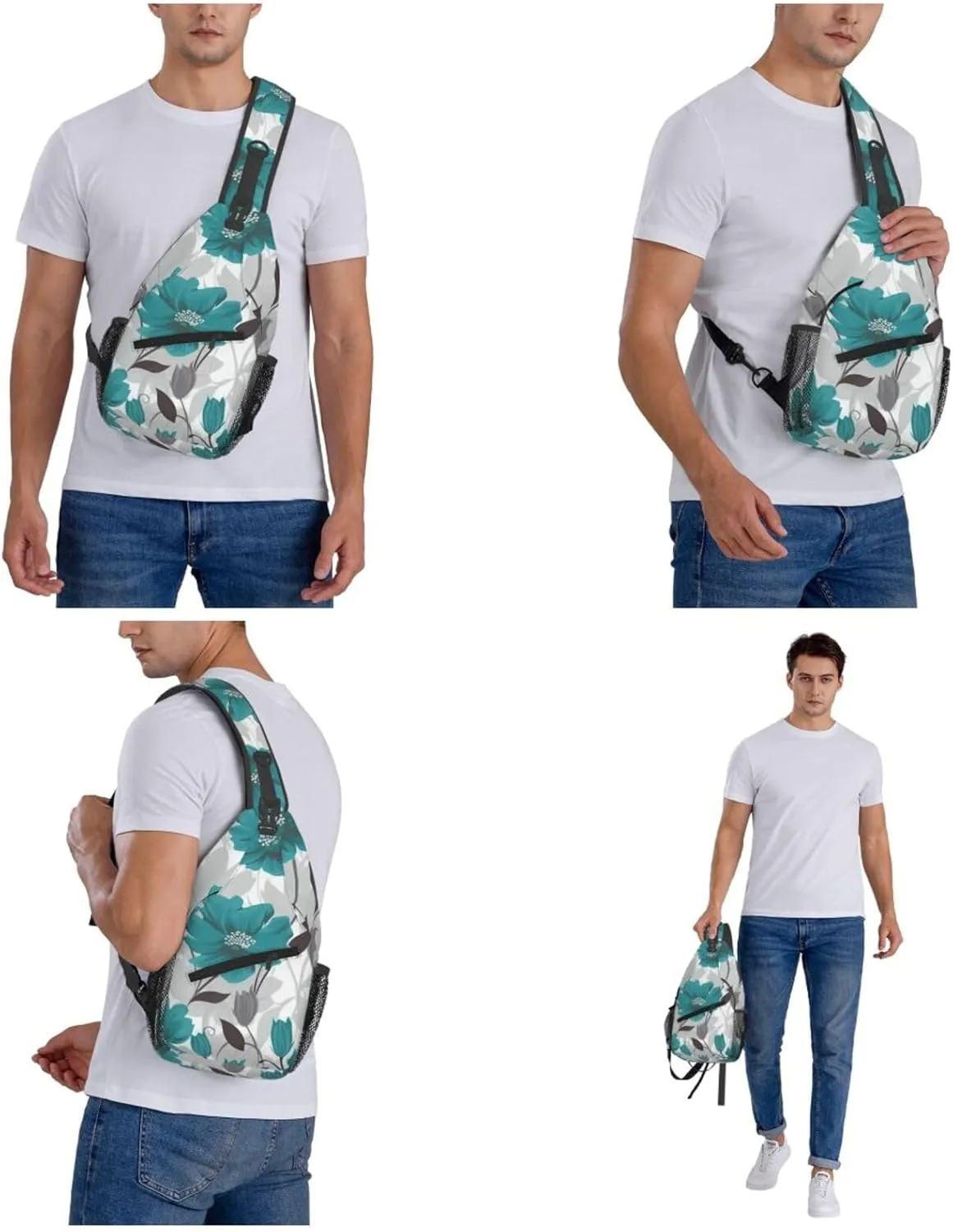 Cross Chest Bag Diagonally Sling Backpack Crossbody Shoulder Bag Turquoise Blue Gold Marble Sling Bag Travel Hiking Daypack