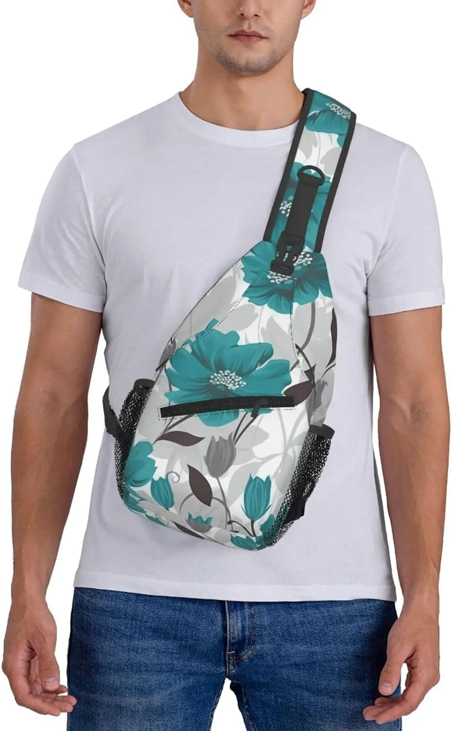 Cross Chest Bag Diagonally Sling Backpack Crossbody Shoulder Bag Turquoise Blue Gold Marble Sling Bag Travel Hiking Daypack