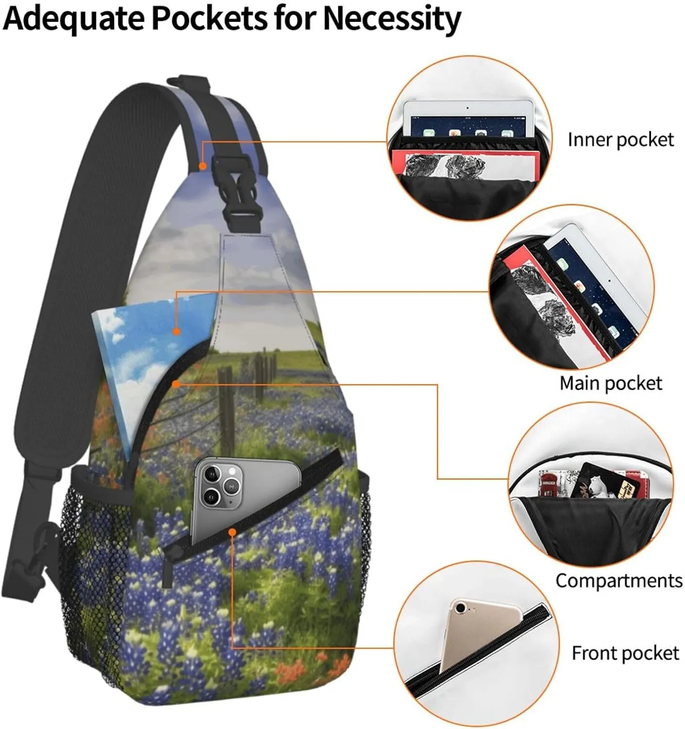 Cross Chest Bag Diagonally Sling Backpack Crossbody Shoulder Bag Turquoise Blue Gold Marble Sling Bag Travel Hiking Daypack