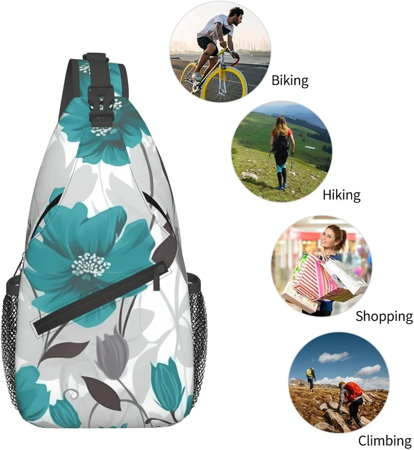 Cross Chest Bag Diagonally Sling Backpack Crossbody Shoulder Bag Turquoise Blue Gold Marble Sling Bag Travel Hiking Daypack