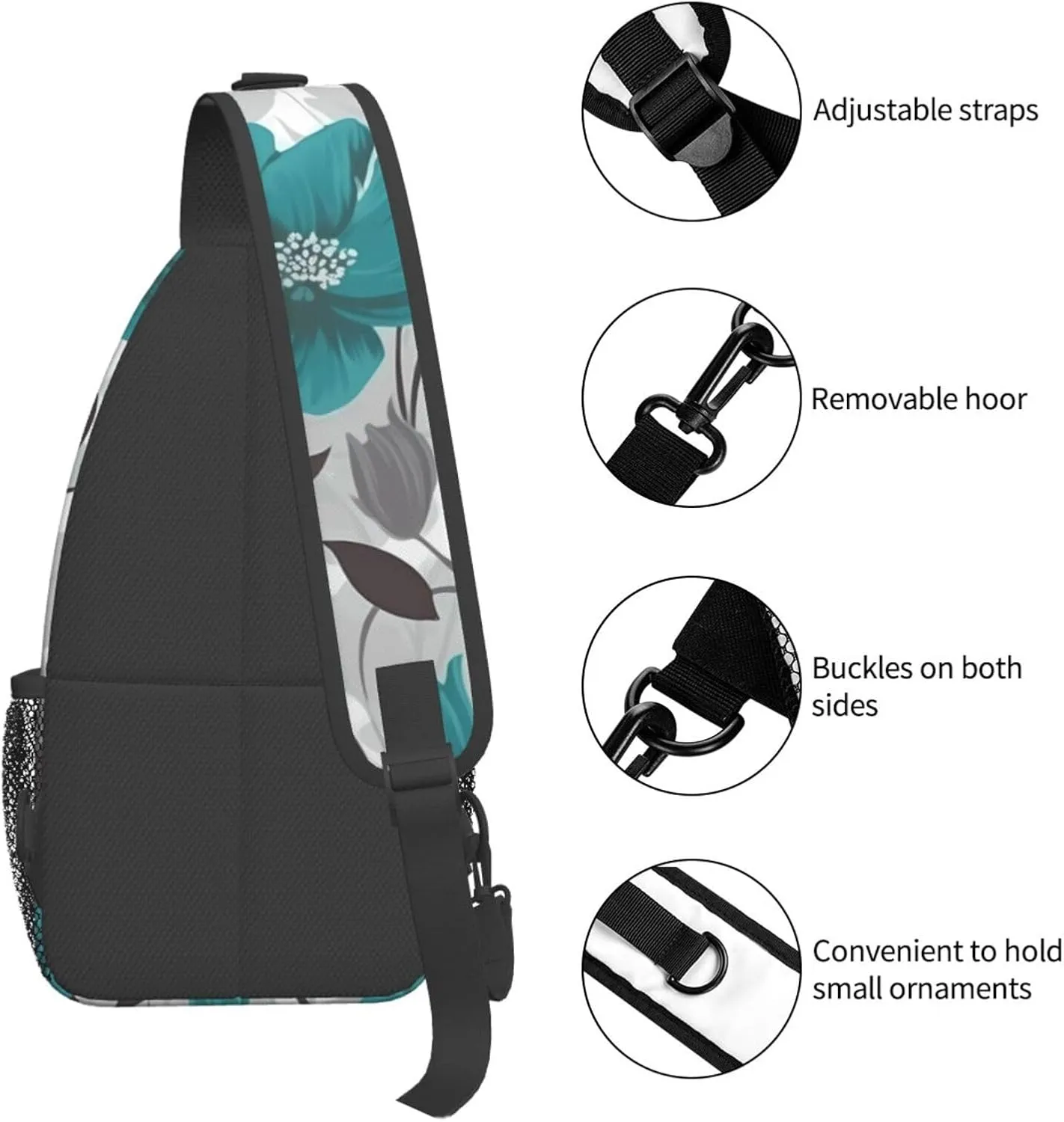 Cross Chest Bag Diagonally Sling Backpack Crossbody Shoulder Bag Turquoise Blue Gold Marble Sling Bag Travel Hiking Daypack