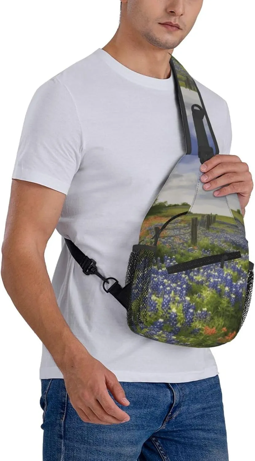 Cross Chest Bag Diagonally Sling Backpack Crossbody Shoulder Bag Turquoise Blue Gold Marble Sling Bag Travel Hiking Daypack