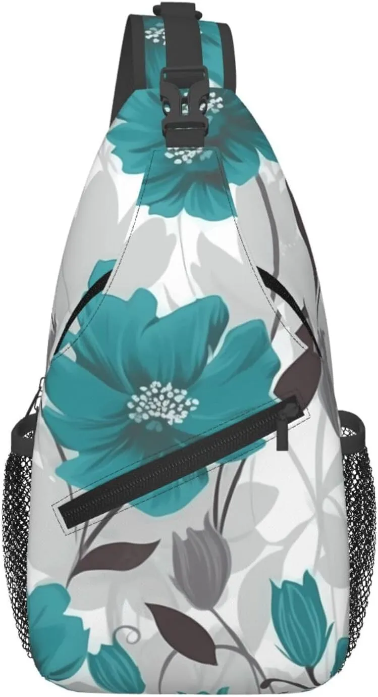 Cross Chest Bag Diagonally Sling Backpack Crossbody Shoulder Bag Turquoise Blue Gold Marble Sling Bag Travel Hiking Daypack