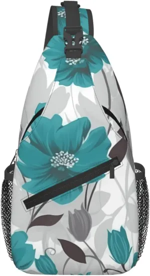 Cross Chest Bag Diagonally Sling Backpack Crossbody Shoulder Bag Turquoise Blue Gold Marble Sling Bag Travel Hiking Daypack