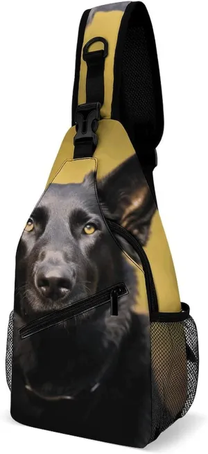 Cross Chest Bag Diagonally Sling Backpack Crossbody Shoulder Bags Black German Shepherd Dog Sling Bag Travel Hiking Daypack