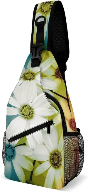Cross Chest Bag Diagonally Sling Backpack Crossbody Shoulder Bags Daisy Flowers in Different Featured Framed Sling Bag Travel Hiking Daypack
