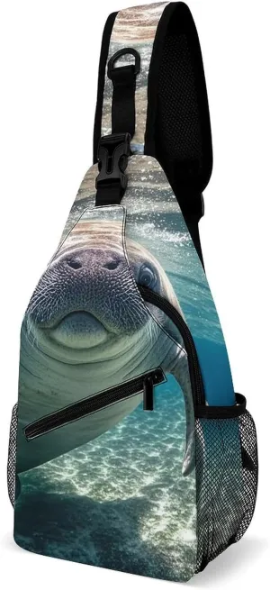 Cross Chest Bag Diagonally Sling Backpack Crossbody Shoulder Bags Ocean Animal Manatee Sling Bag Travel Hiking Daypack