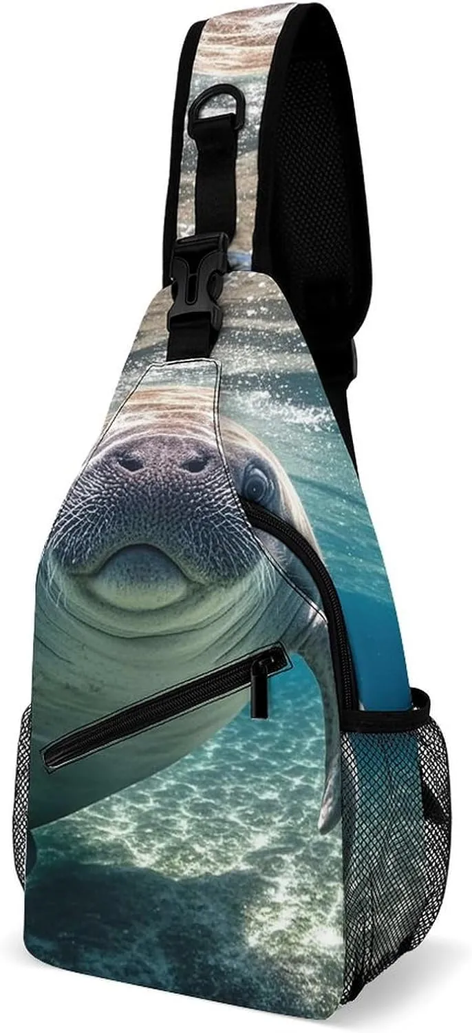 Cross Chest Bag Diagonally Sling Backpack Crossbody Shoulder Bags Ocean Animal Manatee Sling Bag Travel Hiking Daypack