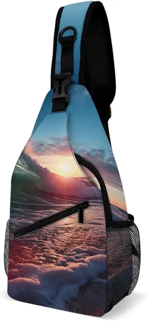 Cross Chest Bag Diagonally Sling Backpack Crossbody Shoulder Bags Ocean Tide Waves Sling Bag Travel Hiking Daypack