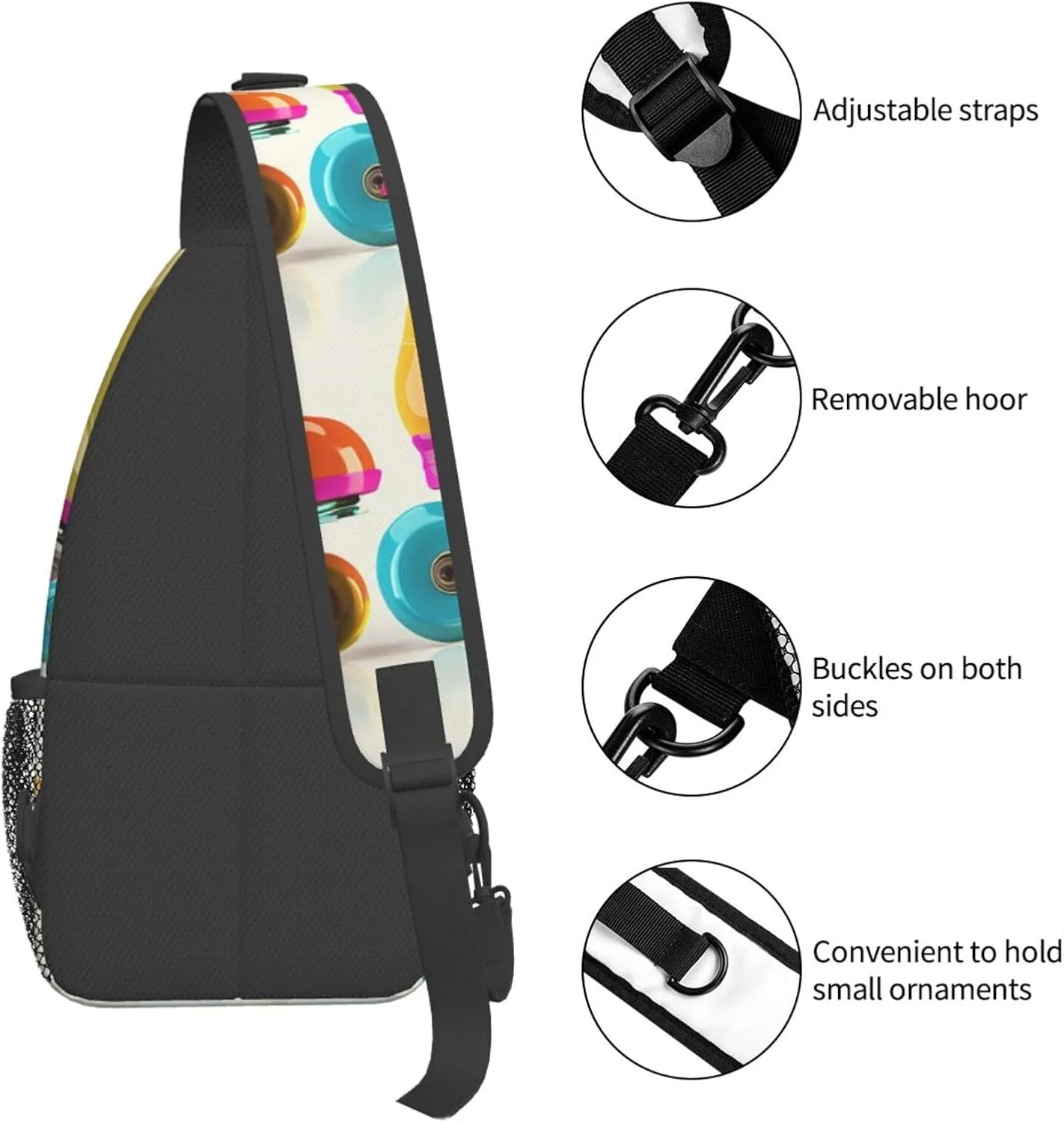 Cross Chest Bag Sling Backpack Retro Colorful Roller Skates Sling Bag Crossbody Shoulder Bag Travel Hiking Daypack