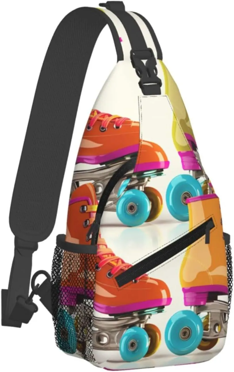 Cross Chest Bag Sling Backpack Retro Colorful Roller Skates Sling Bag Crossbody Shoulder Bag Travel Hiking Daypack
