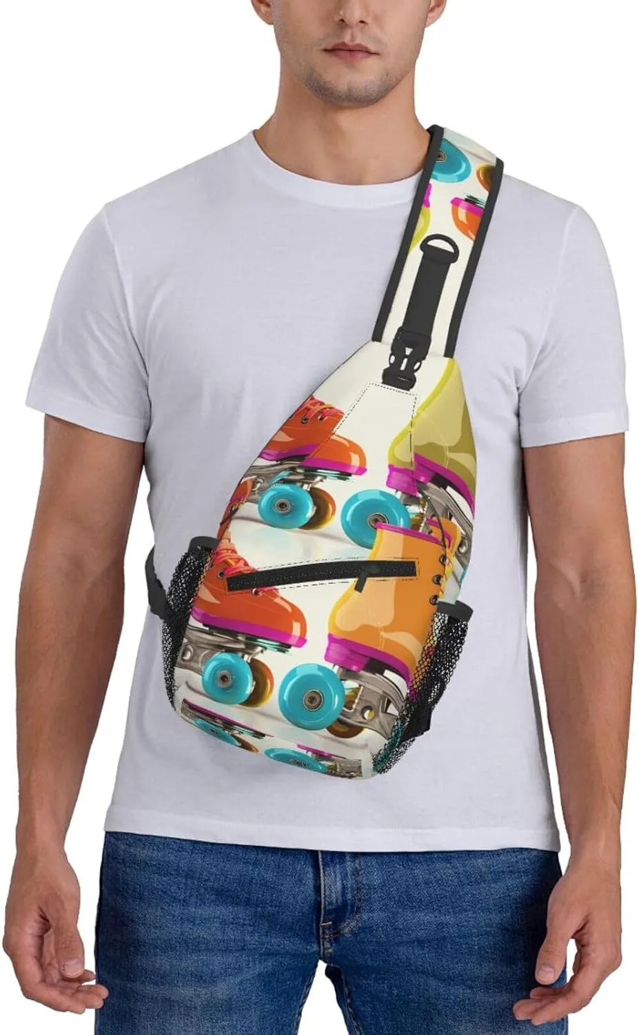 Cross Chest Bag Sling Backpack Retro Colorful Roller Skates Sling Bag Crossbody Shoulder Bag Travel Hiking Daypack