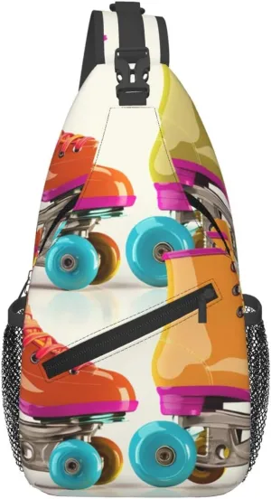 Cross Chest Bag Sling Backpack Retro Colorful Roller Skates Sling Bag Crossbody Shoulder Bag Travel Hiking Daypack